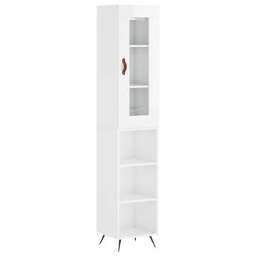 Stylish Highboard High Gloss White - 34.5x34x180 cm