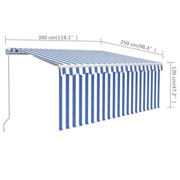 Manual Retractable Awning 3x2.5m Blue & White | Hipomarket