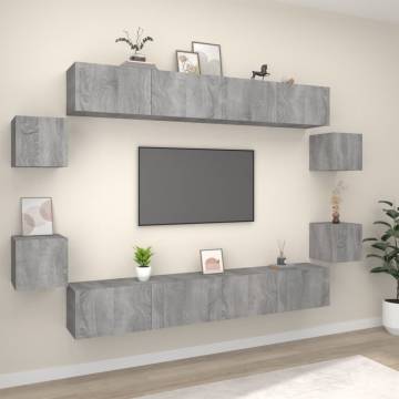 8 Piece Grey Sonoma TV Cabinet Set - Stylish & Functional