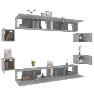 8 Piece Grey Sonoma TV Cabinet Set - Stylish & Functional