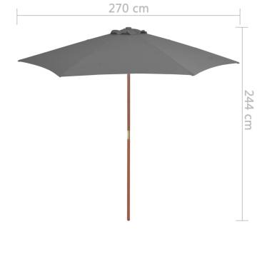 Outdoor Parasol with Wooden Pole 270 cm - Anthracite Shade