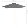 Outdoor Parasol with Wooden Pole 270 cm - Anthracite Shade