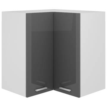 High Gloss Grey Hanging Corner Cabinet | 57x57x60 cm