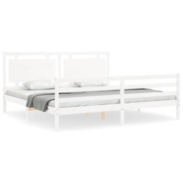 Stylish White Bed Frame with Headboard - 200x200 cm Solid Wood