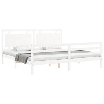 Stylish White Bed Frame with Headboard - 200x200 cm Solid Wood