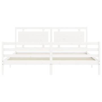 Stylish White Bed Frame with Headboard - 200x200 cm Solid Wood