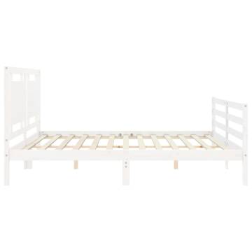 Stylish White Bed Frame with Headboard - 200x200 cm Solid Wood