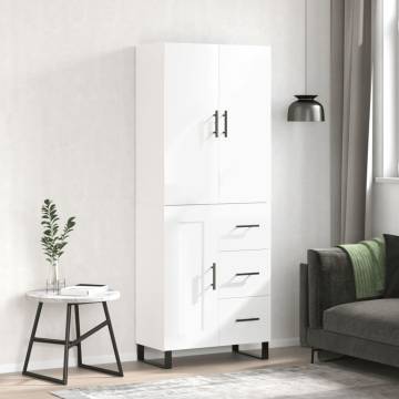 Stylish Highboard High Gloss White - 69.5x34x180 cm