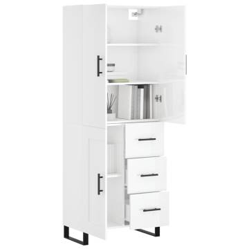 Stylish Highboard High Gloss White - 69.5x34x180 cm