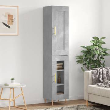 Stylish Highboard in Concrete Grey - 34.5x34x180 cm