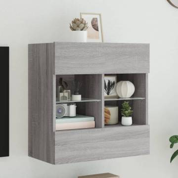 TV Wall Cabinet with LED Lights - Grey Sonoma 58.5x30x60.5 cm