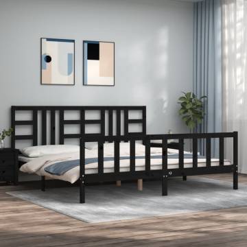 Black Bed Frame with Headboard 200x200 cm - Solid Pinewood