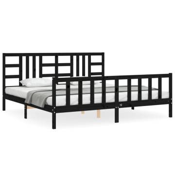 Black Bed Frame with Headboard 200x200 cm - Solid Pinewood