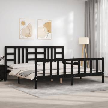 Black Bed Frame with Headboard 200x200 cm - Solid Pinewood