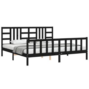 Black Bed Frame with Headboard 200x200 cm - Solid Pinewood