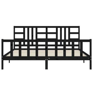 Black Bed Frame with Headboard 200x200 cm - Solid Pinewood