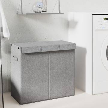 Foldable Laundry Hamper - Grey Faux Linen Fabric | Hipomarket UK