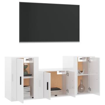 3 Piece High Gloss White TV Cabinet Set - Hipomarket