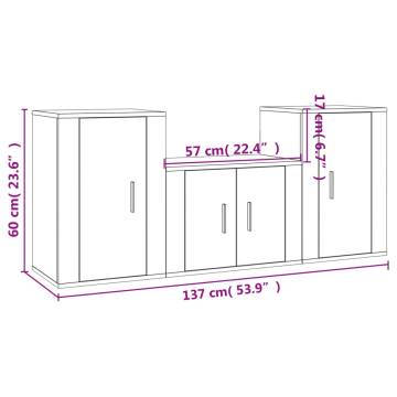 3 Piece High Gloss White TV Cabinet Set - Hipomarket