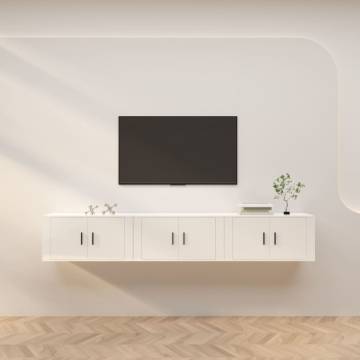 High Gloss White Wall-Mounted TV Cabinets - 3 pcs | HipoMarket