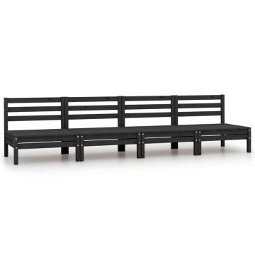 Black Solid Pinewood Garden Middle Sofa Set - 4 pcs