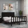 Black Bed Frame with Headboard - 140x200 cm Solid Wood