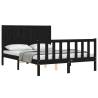 Black Bed Frame with Headboard - 140x200 cm Solid Wood