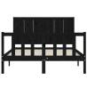 Black Bed Frame with Headboard - 140x200 cm Solid Wood