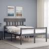 Bed Frame with Headboard Grey Double Solid Wood Colour grey Size 135 x 190 cm Model high 