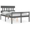 Stylish Grey Double Bed Frame with Headboard - Solid Wood