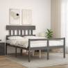 Stylish Grey Double Bed Frame with Headboard - Solid Wood