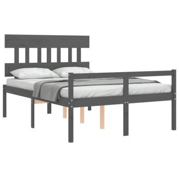 Stylish Grey Double Bed Frame with Headboard - Solid Wood