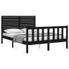 Black Bed Frame with Headboard - 140x190 cm Solid Wood