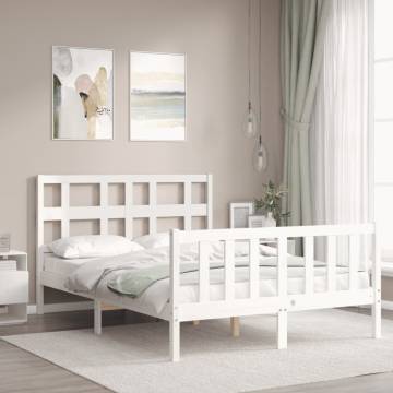 White Small Double Bed Frame with Headboard - Solid Wood