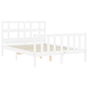 White Small Double Bed Frame with Headboard - Solid Wood