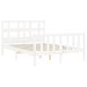 White Small Double Bed Frame with Headboard - Solid Wood