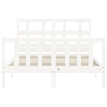 White Small Double Bed Frame with Headboard - Solid Wood