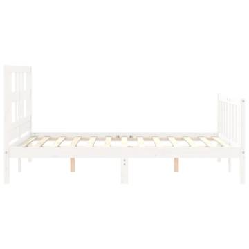 White Small Double Bed Frame with Headboard - Solid Wood