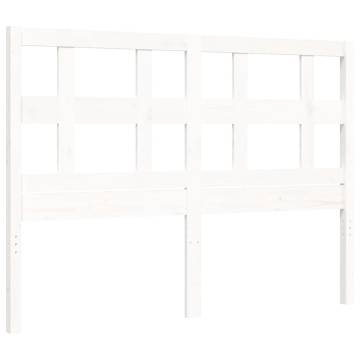 White Small Double Bed Frame with Headboard - Solid Wood