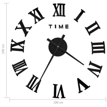 3D Wall Clock Modern Design Black 100 cm XXL | Hipomarket