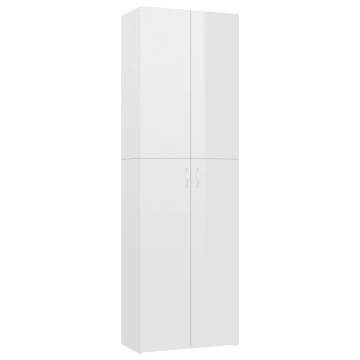 Elegant High Gloss White Office Cabinet | 60x32x190 cm