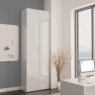 Elegant High Gloss White Office Cabinet | 60x32x190 cm