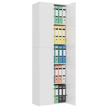 Elegant High Gloss White Office Cabinet | 60x32x190 cm