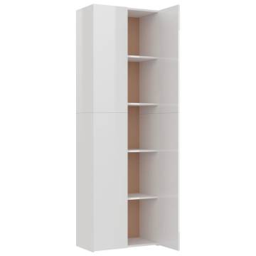 Elegant High Gloss White Office Cabinet | 60x32x190 cm