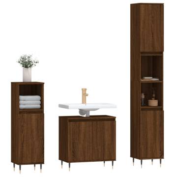 3 Piece Brown Oak Bathroom Furniture Set - Modern & Durable