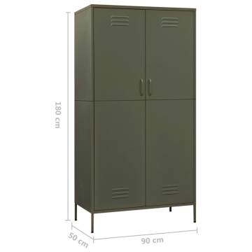 Stylish Olive Green Wardrobe - 90x50x180 cm Steel Storage