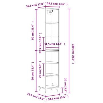 Stylish Highboard Grey Sonoma - 34.5x32.5x180 cm