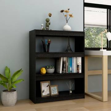 Solid Pinewood Book Cabinet/Room Divider - Black 100x30x103 cm