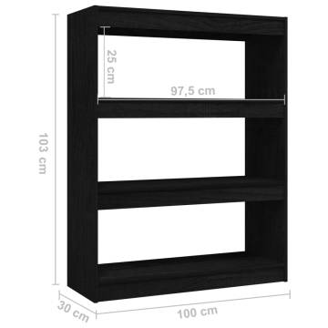 Solid Pinewood Book Cabinet/Room Divider - Black 100x30x103 cm