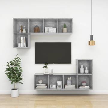 Wall-mounted TV Cabinet in Concrete Grey - Stylish Storage Solution